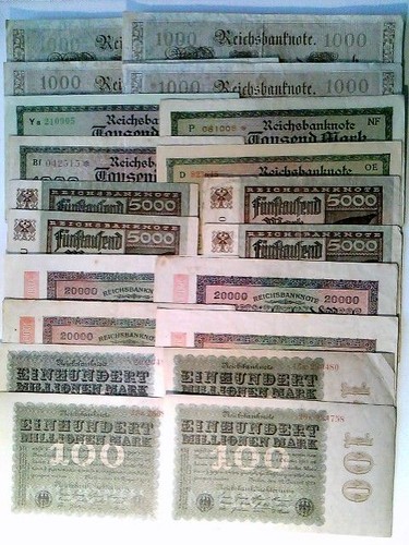Reichsbanknoten 4x 1000 - 20, reichsbanknoten,